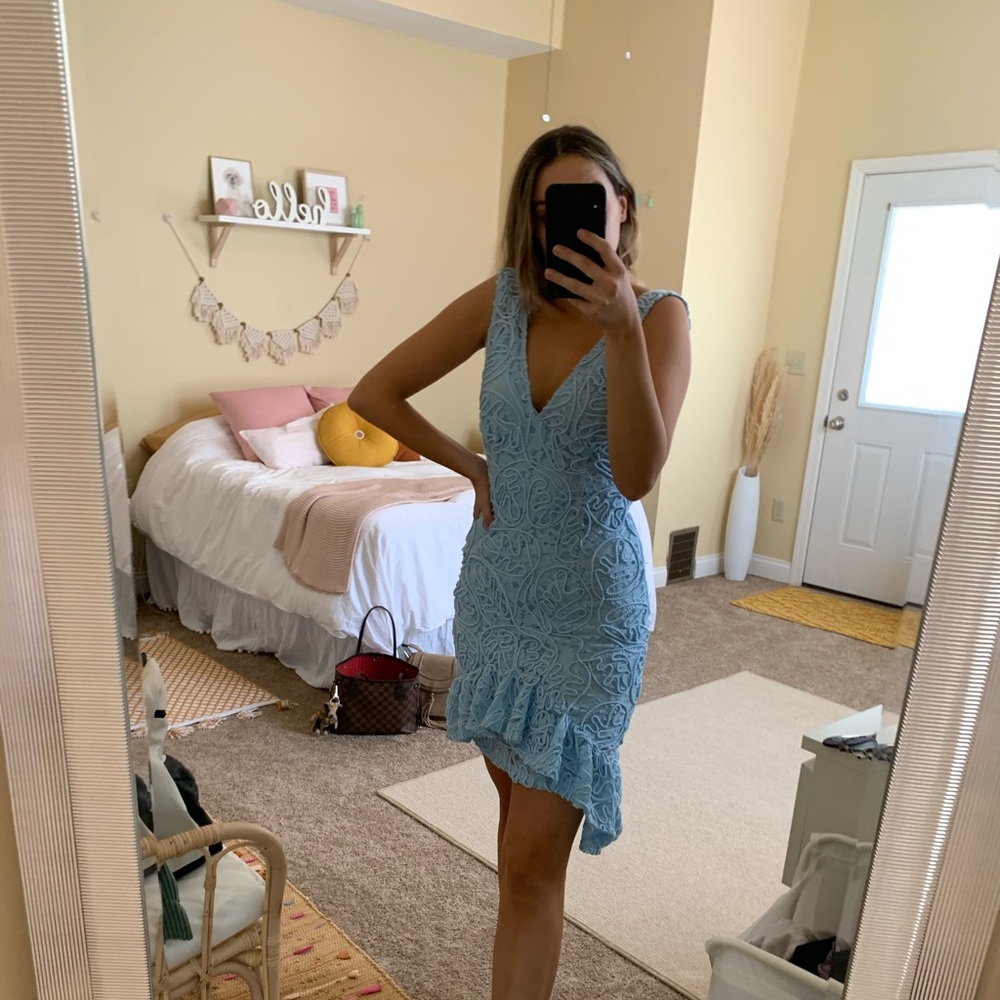 Asos Blue Corded Lace Plunge Dress